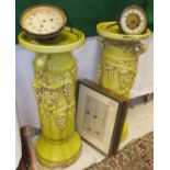 A pair of lime green glazed majolica jardinier plinths,