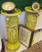 A pair of lime green glazed majolica jardinier plinths,