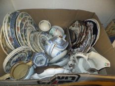 Two boxes of assorted decorative china to include Mason's "Regency",