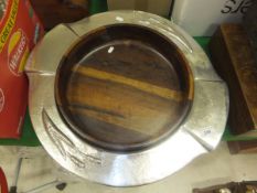 A Brazillian hardwood and white metal serving bowl stamped "MM Evoluaco Crarilema Crarioldo
