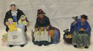 Three Royal Doulton figures - "The Rag Doll Seller", model HN2944, "Tuppence a bag",