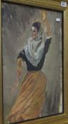 20TH CENTURY CONTINENTAL SCHOOL "Spanish dancer with castinets", oil on paper,