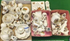 Three boxes of assorted crested china to include Goss and Arcadia,