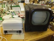A vintage bakelite cased Bush radio television receiver Type TV22 and a KB Model BM20 radio in white