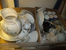 Two boxes of assorted china to include a Susie Cooper "Glen Mist" part tea set,