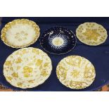 A collection of five Meissen gilt relief decorated plates and bowls CONDITION REPORTS White and gilt