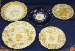 A collection of five Meissen gilt relief decorated plates and bowls CONDITION REPORTS White and gilt