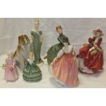 Six Royal Doulton figures - "Fair Lady", model HN2835, "Top of the Hill", model HN 1834 and "Grace",