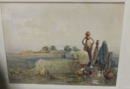 MORGAN RENDLE "Figures at a well", watercolour,