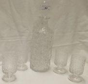 A Whitefriars "Glacier" by Geoffrey Baxter decanter and four glasses