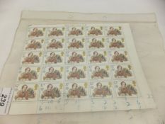 A full sheet of Jane Eyre 12p British stamps commemorating Women Authors, to include printing fault,