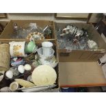 A box of assorted chinaware to include Poole and Honiton, together with various stone eggs,