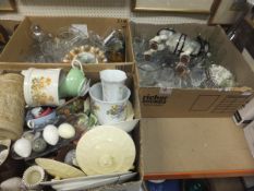 A box of assorted chinaware to include Poole and Honiton, together with various stone eggs,