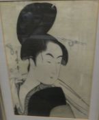 JAPANESE SCHOOL "Study of geisha", print, together with AFTER MANGUIRA "Continental house", colour
