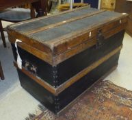 A circa 1900 brass studied and strapwork decorated trunk with wrought iron handles