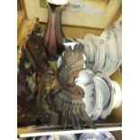 A box containing a modern Murano glass style art vase, together with a Hayasi part dinner service,