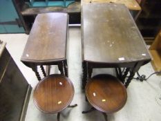 Two oak barley-twist gate-leg tables, together with two mahogany wine tables,