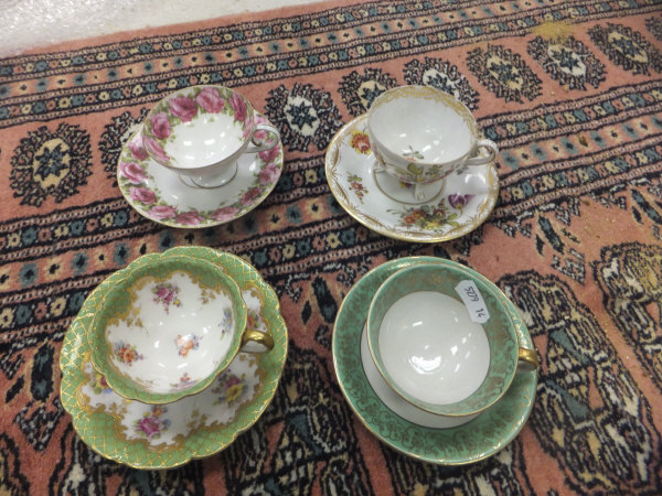 A collection of five Dresden cabinet cups and saucers, a Meissen gilt decorated cup and saucer, a - Image 4 of 9