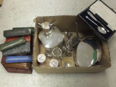 A box of silver and plate to include silver mustard by George Unite, plated pheasant, button boxes,