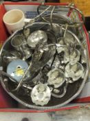 A box of assorted plated wares to include punch cups,