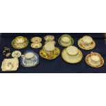 A collection of five Dresden cabinet cups and saucers, a Meissen gilt decorated cup and saucer, a