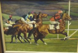 MERVYN "Study of a start - 1 - 3 mile steeple-chase at Cheltenham with Cleeve Hill in the