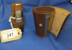 Two sets of stirrup cups in brown leather cases