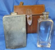 An Army & Navy sandwich tin and glass flask in a brown leather case  CONDITION REPORTS