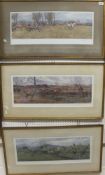 AFTER FRANK ALGERNON STEWART "Hunt and hounds racing along fields", colour print,