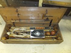 A pine cased croquet set, the box inscribed "The Sandringham Croquet",