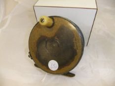 A Hardy 'brass faced' 4" "Perfect" salmon fly reel with brass foot and Turk's head tension screw