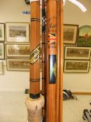 A Martin James "Hasmill" 141 three-piece split cane course fishing rod,