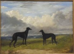 JAMES ARMSTRONG "Greyhounds in a landscape", possibly The Waterloo Cup Winner, oil on canvas,