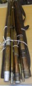 A Farlow three-piece trout fly rod in split cane, a three-piece Herbert Hatton of Hereford fly rod,