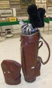 A brown leather bag of golf clubs, to include a B Halley & Co of London Special 40 putter,