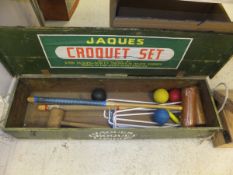 A green painted pine boxed Jaques part croquet set