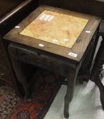 An Eastern rosewood side table with pink marbled top,