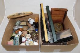 Two boxes of sundry items to include decorative miniature boxes, cloisonne box,