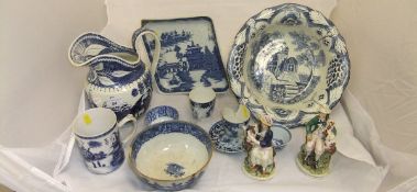 A small collection of various blue and white wares to include a 19th Century Chinese porcelain mug,