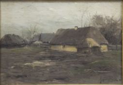 POLISH SCHOOL "Landscape study of thatched roof buildings", oil on board,