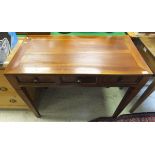 A modern hardwood side table, the plain top above three drawers,