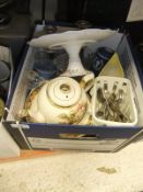 A box of miscellaneous items, to include plated cutlery, glass ware, china ware, etc,