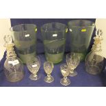 A suite of 19th Century glassware to include a pair of decanters with etched decoration and