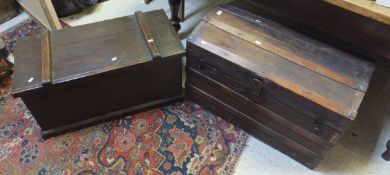 A 19th Century stained wood blanked box, the plain top with re-inforcement ribs,