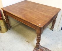 A Victorian pine farmhouse kitchen table, the plain top above single drawer to one end,