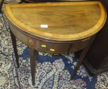 A 19th Century walnut demi-lune tea table with inlaid decoration,