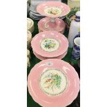 A 19th Century Continental pink ground floral spray decorated dessert service comprising ten plates,