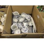 A box containing Furnivals and other "Old Chelsea" blue and white dinner wares,