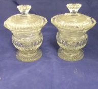 A pair of 19th Century cut glass sweetmeat dishes and covers