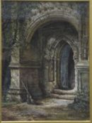 MARGARET RAYNER "Study of arched doorway with figure in background",